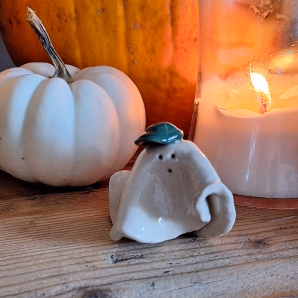 Handmade ceramic ghost figurine — Guy by Henroo Pottery