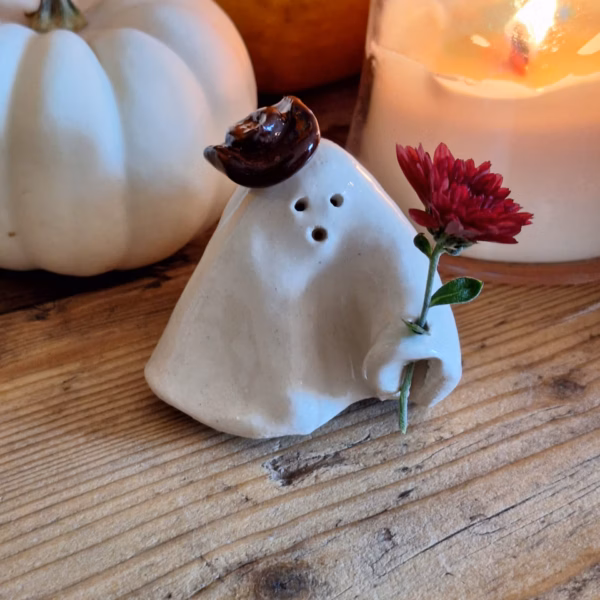 Handmade ceramic ghost figurine — Hank by Henroo Pottery
