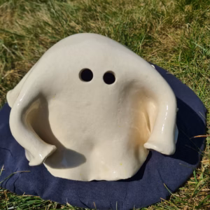 Handmade ceramic ghost figurine — Oogie-Boogie Ghostie by Henroo Pottery