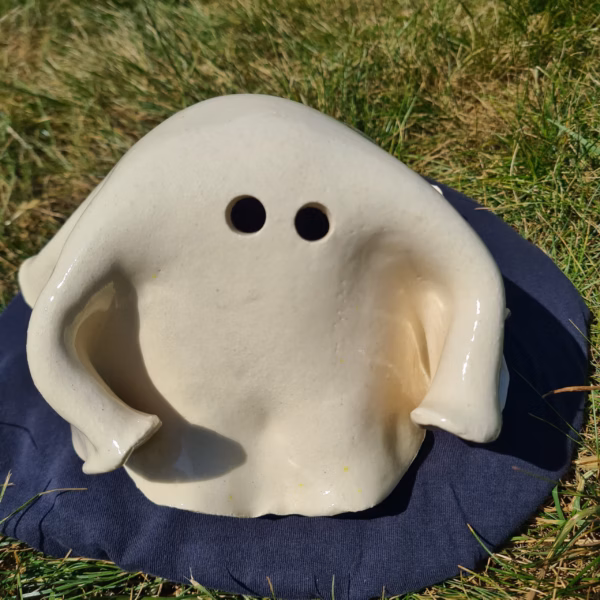 Handmade ceramic ghost figurine — Oogie-Boogie Ghostie by Henroo Pottery