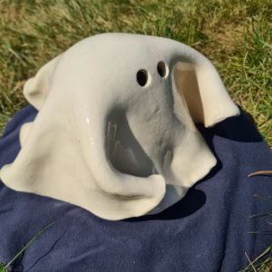 Handmade ceramic ghost figurine — Oogie-Boogie Ghostie by Henroo Pottery