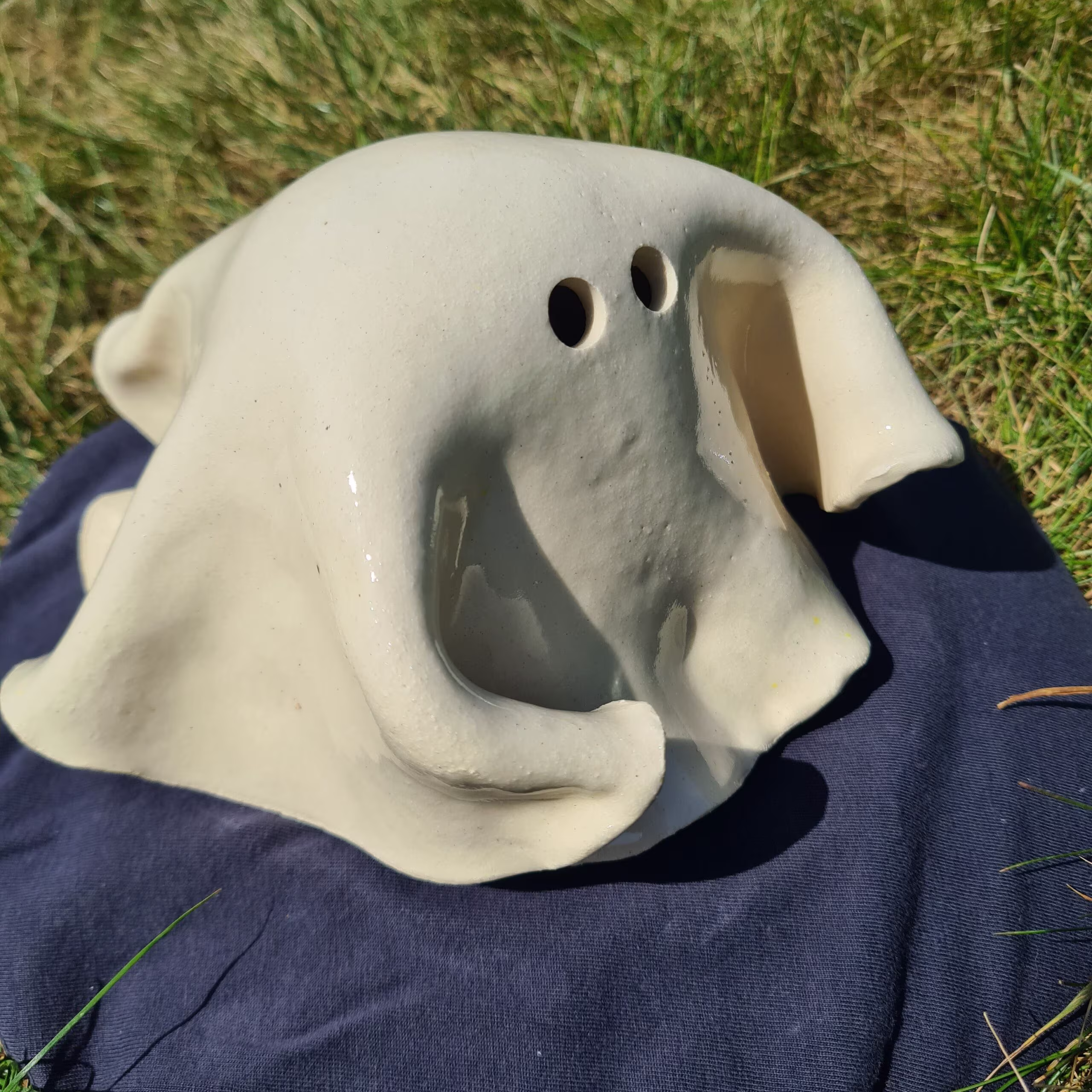 Handmade ceramic ghost figurine — Oogie-Boogie Ghostie by Henroo Pottery