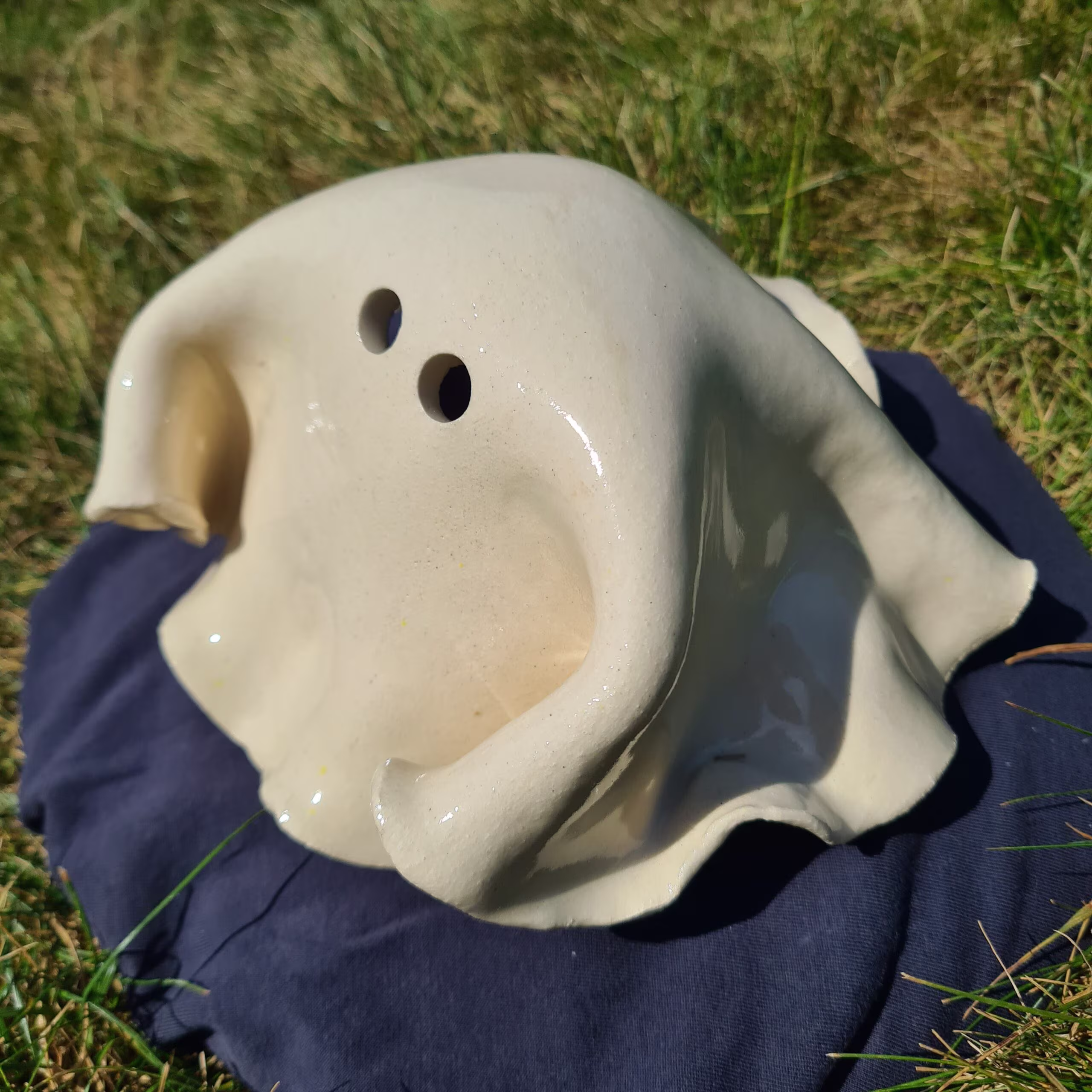 Handmade ceramic ghost figurine — Oogie-Boogie Ghostie by Henroo Pottery