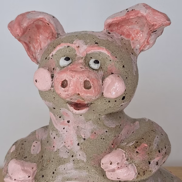 Handmade ceramic pig figurine — Iggly Piggly by Henroo Pottery