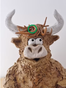 Handmade ceramic Highland Cow figurine — Hank by Henroo Pottery